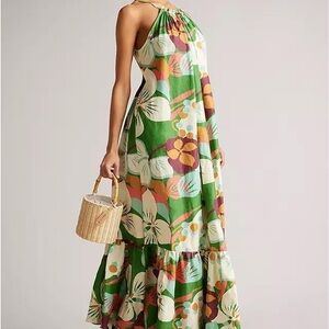 NWT Ted Baker London Dulina Strappy Linen Maxi Dress with Pleat Detail * Green